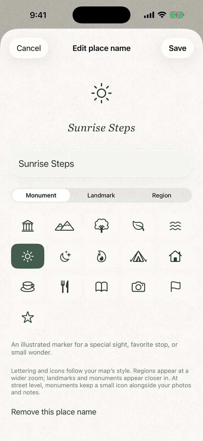 Choose a sunrise icon for a monument named Sunrise Steps